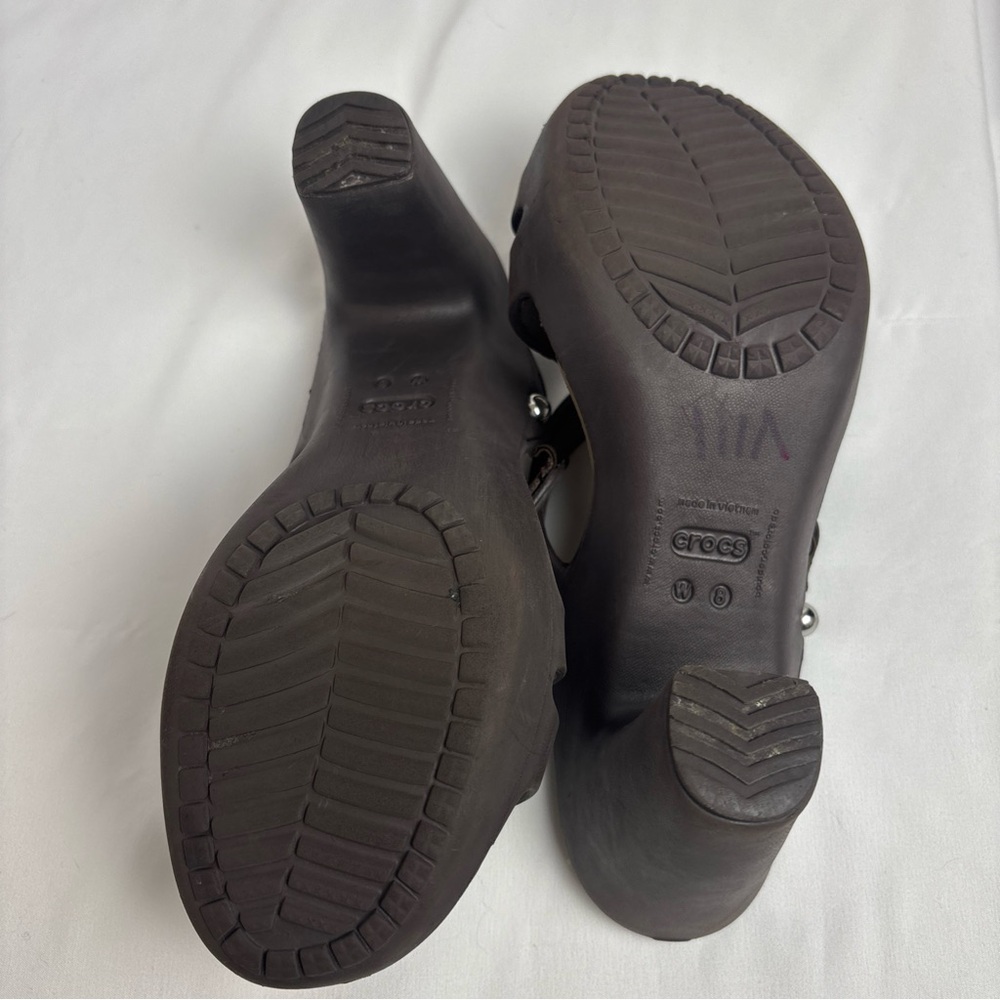 Crocs Sandals Heels Womens 8 Cyprus IV Brown Chunky Slide Slip-On Shoes Comfort - Picture 8 of 11